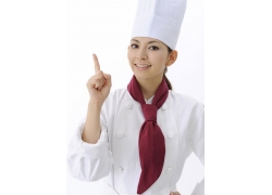 伸出手指的厨师美女高清图片