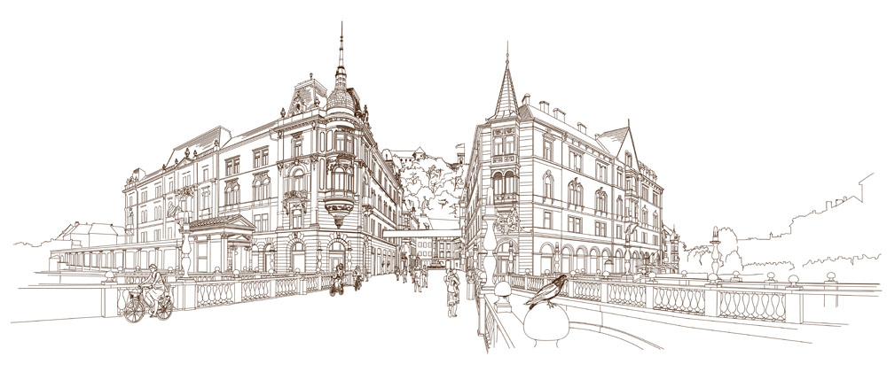 欧洲城市素描插画